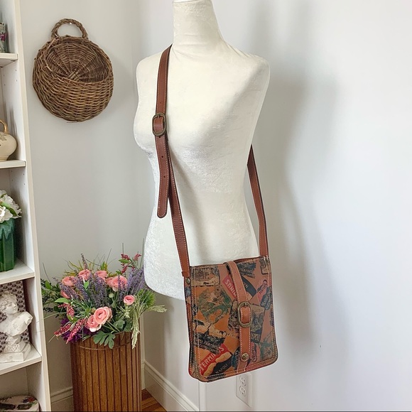 Patricia Nash Venezia Pouch Crossbody Leather Postcard Stamp Print Shoulder Bag - Picture 16 of 16